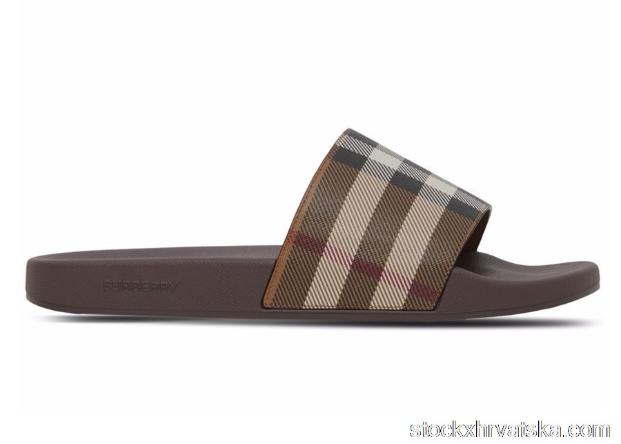 Burberry Check Print Slides Dark Birch Brown 8048195