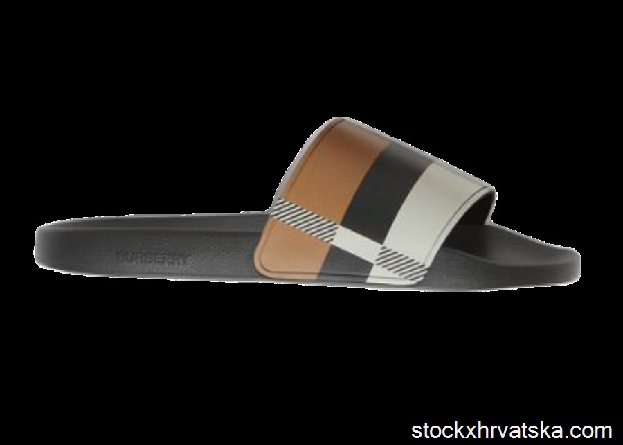 Burberry Embossed Logo Slides Camel Check 80436721